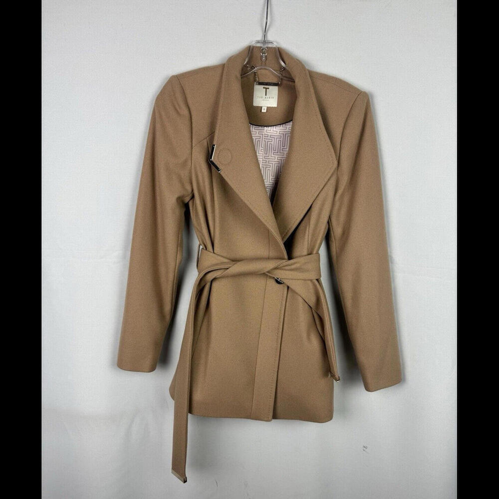 Ted Baker Drytaa Short Wool Wrap Coat Beige Size 0 Ted, 2 US
